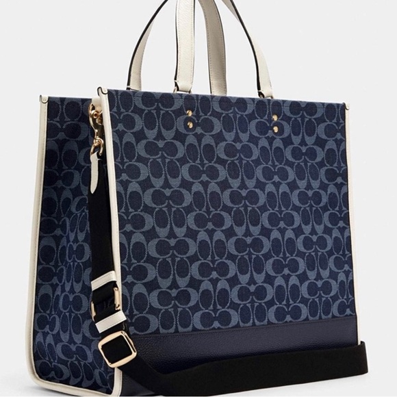 COACH Dempsey Tote 40 In Signature Blue Jacquard with Patch Bag - EUC - Picture 9 of 16